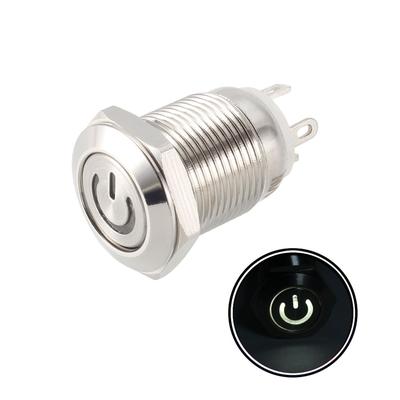 Momentary Metal Push Button Switch Flat Head 12mm Mounting 1NO 3-6V LED - White