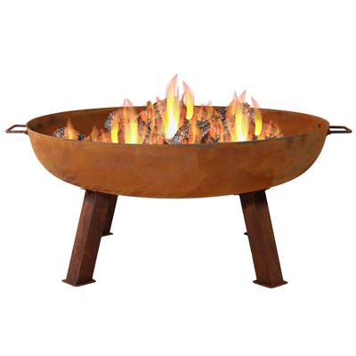 34" Fire Pit Cast Iron with Rustic Finish Wood-Burning Fire Bowl