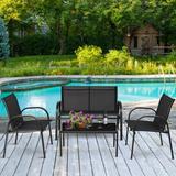 4 pcs Patio Furniture Set with Glass Top Coffee Table - 42.5" x 24.4" x 31.5" (L x W x H)