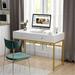 White Gold Computer Desk with 2 Drawers, Home Office Corner Desk Study Table Writing Desk