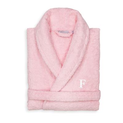 Authentic Hotel and Spa Unisex Pink Turkish Cotton Terry Bath Robe with White Block Monogram