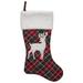 20" Black and Red Tartan Reindeer Christmas Stocking with Cuff
