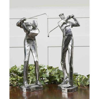 Uttermost Practice Shot Set of 2 Golf Swing Golfers Metal Statues