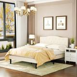 VECELO Tufted Upholstered Platform Bed with Adjustable Headboard,Beige, Just Have Full Size Bed