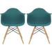 Set of 2 Plastic Accent Modern Designer Dining Chair With Arms Molded Shell Desk Natural Wooden Legs Kitchen Patio