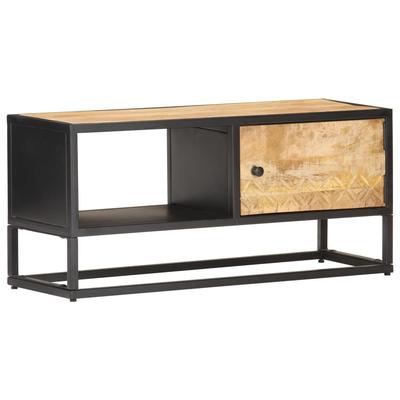 vidaXL TV Stand with Carved Door 35.4"x11.8"x15.7" Rough Mango Wood