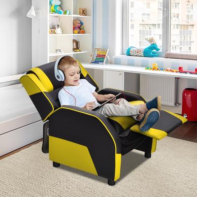 Costway Kids Youth Gaming Sofa Recliner w/Headrest & Footrest PU