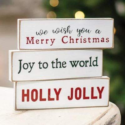 Holly Jolly Mini Block 3 Asstd. - 1.5" H x 5" W x .5" dp