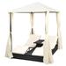 vidaXL Double Sun Lounger with Curtains Poly Rattan Black - 77.6" x 55.1" x 98.4"