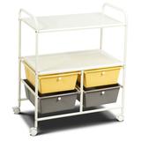 4 Drawers Shelves Rolling Storage Cart Rack-Yellow - 25.0" x 14.5" x 29.5"(L x W x H)