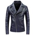 ebossy Men's Classic Notched Collar Faux Leather Slim Motocycle Biker Jacket - Blue - Medium