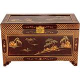 Oriental Furniture Red Lacquer Trunk - Landscape Solid Wood in Brown | 24.5 H x 40 W x 20 D in | Wayfair L3-8674R