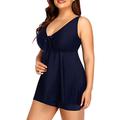 Yonique Plus Size Navy Blue Tankini Swimsuits for Women Flowy Bathing Suits with Shorts 2 Piece V Neck Swimwear 20plus