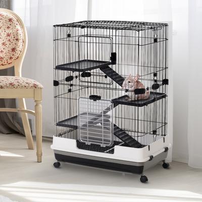 PawHut 32"L 4-Level Small Animal Cage Rabbit Hutch with Universal Lockable Wheels, Slide-out Tray for Bunny, Chinchillas