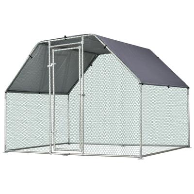 Pawhut Galvanized Metal Chicken Coop Cage with Cover, Walk-In Pen Run, 9' W x 6' D x 6.5' H - N/A - N/A