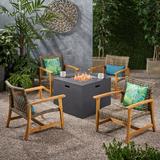 Augusta Outdoor 5 Piece Wood and Wicker Club Chairs and Fire Pit Set by Christopher Knight Home