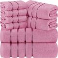 Utopia Towels 8-Piece Luxury Towel Set, 2 Bath Towels, 2 Hand Towels, and 4 Wash Cloths, 600 GSM 100% Ring Spun Cotton Highly Absorbent Viscose Stripe Towels Ideal for Everyday use (Pink)