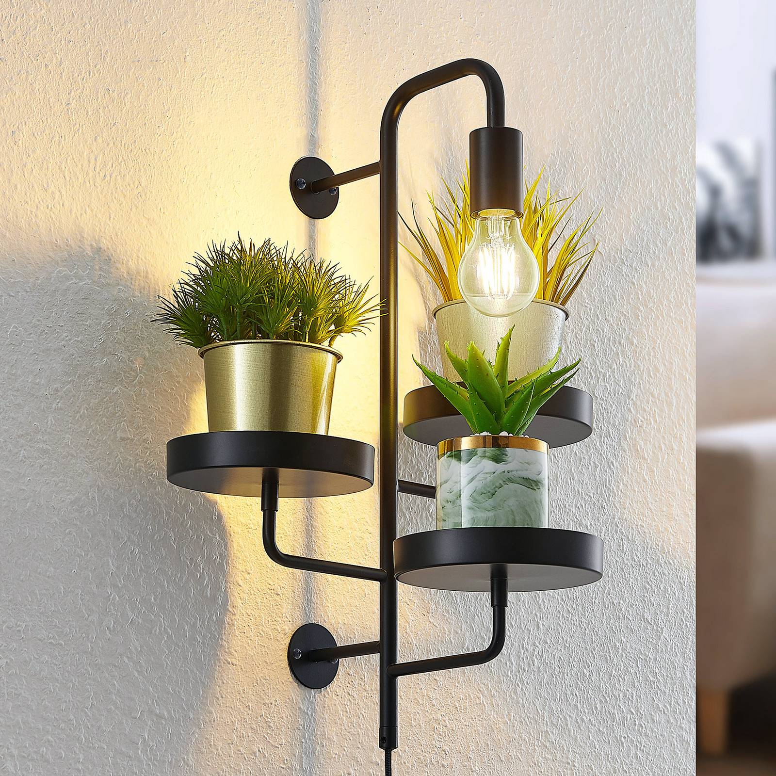 Wandlampe Hanjo Lindby, dimmbar, schwarz, für Wohn- / Esszimmer, Metall, Modern, Wandleuchte, Wandlampe Innen