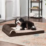 FurHaven Two-Tone Faux Fur & Suede Deluxe L-Chaise Bolster Pet Bed Polyester in White/Brown | 6.5 H x 36 W x 27 D in | Wayfair 44441081