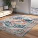 Blue/Orange 63 x 0.31 in Area Rug - Bungalow Rose Mauna Oriental Medallion Loa Power Loom Performance Rug Polypropylene | 63 W x 0.31 D in | Wayfair