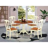 East West Furniture 5 Piece Dining Furniture Set- a Round Kitchen Table with Dropleaf and 4 Dining Chairs, Buttermilk & Cherry