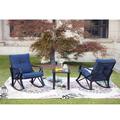 Gracie Oaks Northwich 3 Piece Rocker Seating Group w/ Cushions Metal in Blue | Outdoor Furniture | Wayfair 5AD2C5B7A3B44F3398FDE0E5FDEF76B9