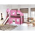 Zoomie Kids Johannes Solid Wood Twin Low Loft Bed w/ Ladder Slide Tent & Tower in Pink | 87.5 H x 80 W x 84.75 D in | Wayfair