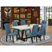 East West Furniture Dining Table Set- a Dining Table and Blue Linen Fabric Upholstered Parson Chairs, Black(Pieces Options)