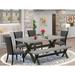 East West Furniture 6 Piece Dining Set- a Dining Table & 4 Dark Gotham Linen Fabric Parson Chairs with a Bench.(Finish Options)