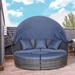 Outsunny 4-piece Cushioned Outdoor Rattan Wicker Round Sunbed or Conversational Sofa Set with Sun Canopy