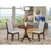 East West Furniture Kitchen Table Set- A Round Dining Table with Pedestal and 2 Linen Fabric Parsons Chairs, (Finish Options)