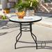 32" Patio Tempered Glass Steel Frame Round Table with Convenient Umbrella Hole - 32" x 28.3" (Diameter x H)