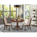 East West Furniture 3 Piece Dinette Set- a Dining Table with Pedestal and 2 Linen Fabric Dining Chairs(Finish Options)