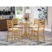 East West Furniture 5 Piece Kitchen Counter Set- a Round Dining Table with Pedestal and 4 Dining Chairs, Oak (Seat Options)