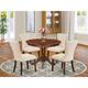 East West Furniture 5 Piece Dining Furniture Set- a Dining Table with Pedestal and 4 Linen Fabric Parsons Chairs(Finish Options)
