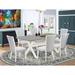 East West Furniture 7 Piece Table Set- a Dining Table with X-Legs and Linen Fabric Parsons Chairs(Finish Options)