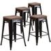 Williston Forge Gladus 24" High Backless Clear Coated Metal Counter Height Outdoor Stool - Square Wood Seat in Black | 24 H x 16 W x 16 D in | Wayfair