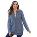 Plus Size Women's Marled Zip-Front Cable Knit Cardigan by Woman Within in Navy Sky Blue Marled (Size 5X) Sweater