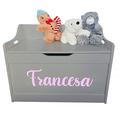 Little Secrets Children' Boy’s Girl's Grey Wooden Toy Storage Box with Personalised Name, Gift Present