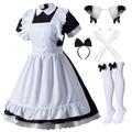Japanese Anime 6Pcs Lolita French Maid Apron Fancy Dress Cosplay Costume Gloves Headwear Socks set(Black Plus size 5XL)