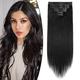 Clip In Hair Extensions Real Human Hair Double Weft Remy Human Hair Clip In Extensions Full Head 8 Piece Hair Extensions 24 Inch Hair Pieces For Women 170g #1 Jet black Hair Extensions Dyeable