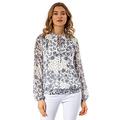 Roman Originals Womens Paisley Floral Tie Front Top - Ladies Smart Casual Office Work Blouse Everyday Chiffon Essential Printed Spring Summer Top - Blue - Size 20