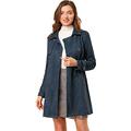 Allegra K Women's Notched Lapel Double Breasted Faux Suede Trench Coat Jacket with Belt Dark Blue 12