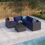 6-Piece Outdoor Sectional Sofa Rattan Patio Furniture Set Conversation Set with Tea Table