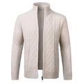 WDFVGEE Men Winter Casual Turtleneck Sweater Solid Color Slim Fit Zip Up Knitted Cardigan Tops Coat Jacket for Good-looking warm and fashionable Off-white