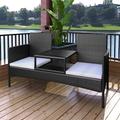 vidaXL Gartensofa 2-Sitzer mit Teetisch Poly Rattan Schwarz