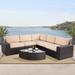 Suncrown Outdoor 6-piece Brown Rattan Sectional Sofa Set with Table