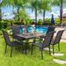 Sophia & William Outdoor Patio 7-Piece Dining Set, 1 Metal Table with an Umbrella Hole and 6 PE Rattan Chairs