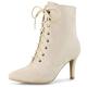Allegra K Women's Pointy Toe Zip Lace Up Stiletto Heel Ankle Boots Beige 7.5 UK/Label Size 9.5 US