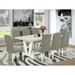 East West Furniture Dining Set- a Kitchen Table and Dark Shitake Linen Fabric Chairs, Linen White(Pieces Options)